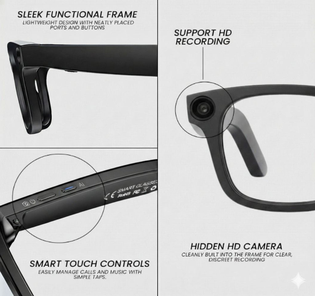 Befach AI Smart Glasses with 1080P Camera, Real-Time Translation & Voice Assistant