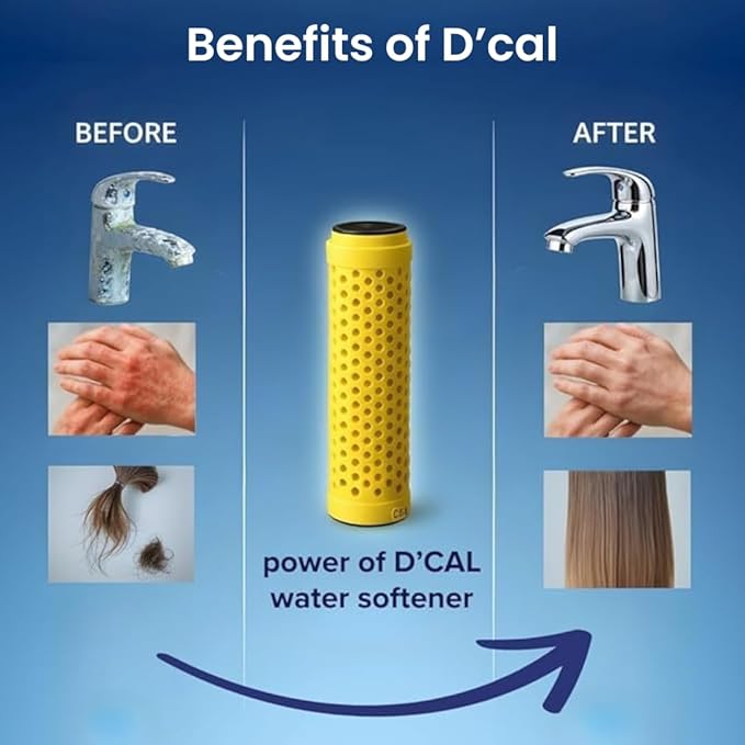 D'Cal - Hard Water Softener | For Complete House | Protects Taps, Pipes & Bathrooms | Reduces Dry Skin & Hair Loss | Easy to Use | 1 year Life | No Maintenance | Food Grade