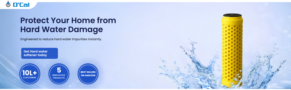 D'Cal - Hard Water Softener | For Complete House | Protects Taps, Pipes & Bathrooms | Reduces Dry Skin & Hair Loss | Easy to Use | 1 year Life | No Maintenance | Food Grade