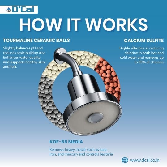 D'cal 20-Stage Household Gray Shower Water Filter System | Activated Carbon Shower Head Filter | Removes Chlorine, Impurities, and Improves Water Quality for Healthier Skin and Hair