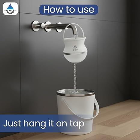 D'Cal Tap Filter for Hard Water | Affordable Water Softener for Home | Reduces Hair Fall & Skin Issues | Filter for Tap | for Borewell/Tanker Water | Easy refill cartridge |