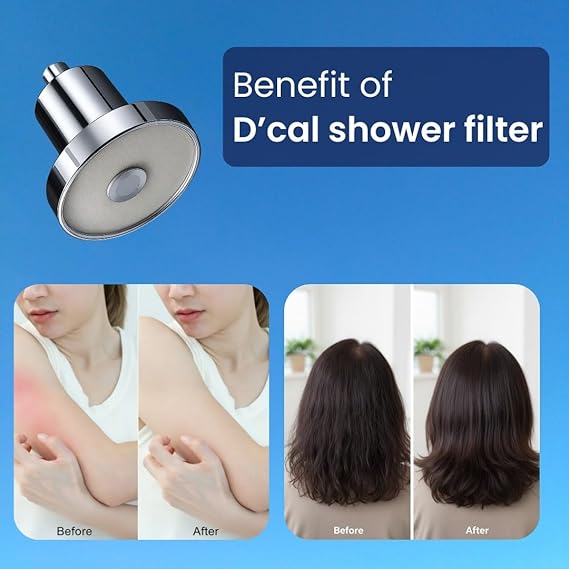 D'cal 20-Stage Household Gray Shower Water Filter System | Activated Carbon Shower Head Filter | Removes Chlorine, Impurities, and Improves Water Quality for Healthier Skin and Hair