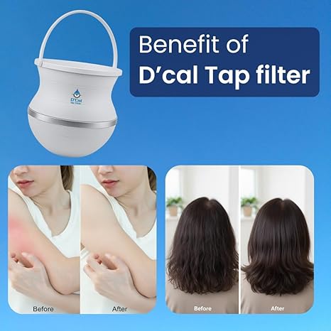 D'Cal Tap Filter for Hard Water | Affordable Water Softener for Home | Reduces Hair Fall & Skin Issues | Filter for Tap | for Borewell/Tanker Water | Easy refill cartridge |