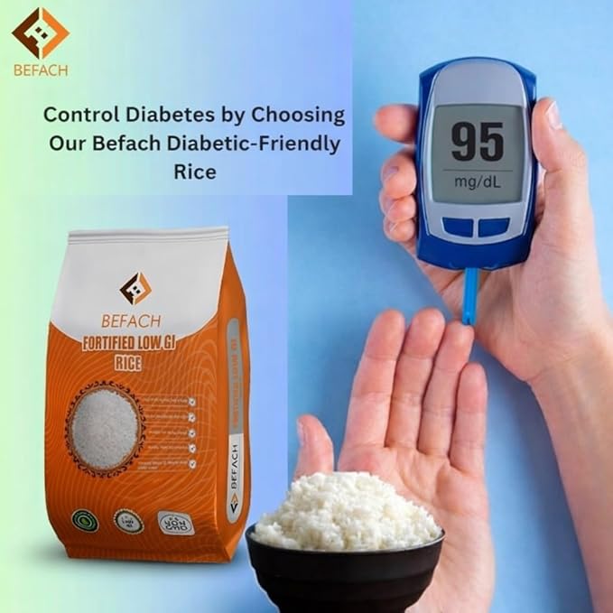 Befach Fortified Low GI Rice | Certified by National Institute of Nutrition | Low Sugar | Low GI | No Pesticides, Non GMO, Perfect for Diet & Diabetic People | 1kg