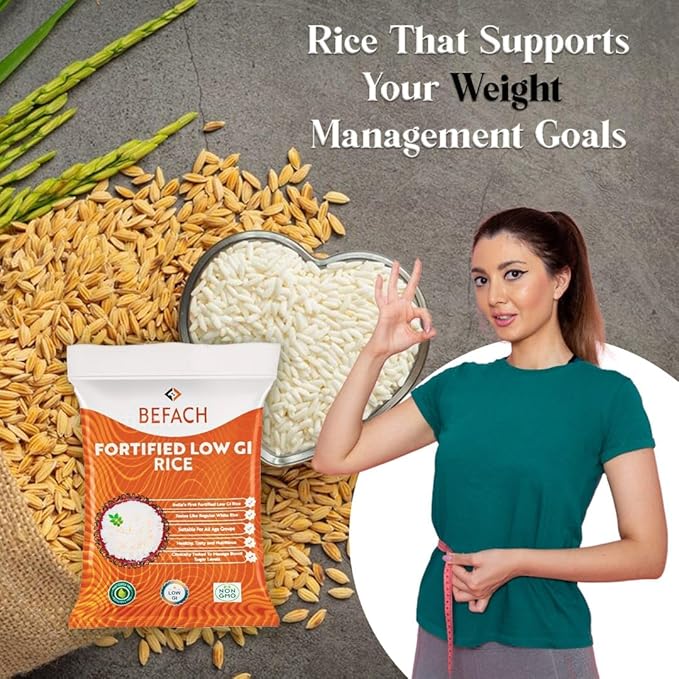Befach Fortified Low GI Rice | Certified by National Institute of Nutrition | Low Sugar | Low GI | No Pesticides, Non GMO, Perfect for Diet & Diabetic People (4.5 Kg)