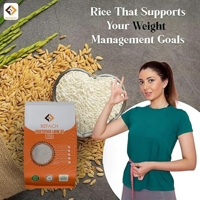 Befach Fortified Low GI Rice | Certified by National Institute of Nutrition | Low Sugar | Low GI | No Pesticides, Non GMO, Perfect for Diet & Diabetic People | 1kg