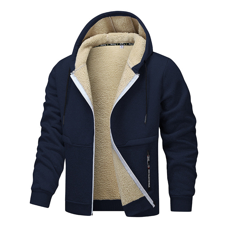 Casual Hoodies For Men Heavyweight Fleece Sweatshirt Winter Thick Sherpa Lined Hooded Zipper Jacket Thick Streetwear Coats