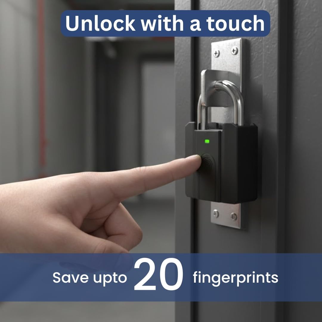 Befach Fingerprint Padlock with Type-C Charging | Smart Biometric Lock with 20 Fingerprint Storage