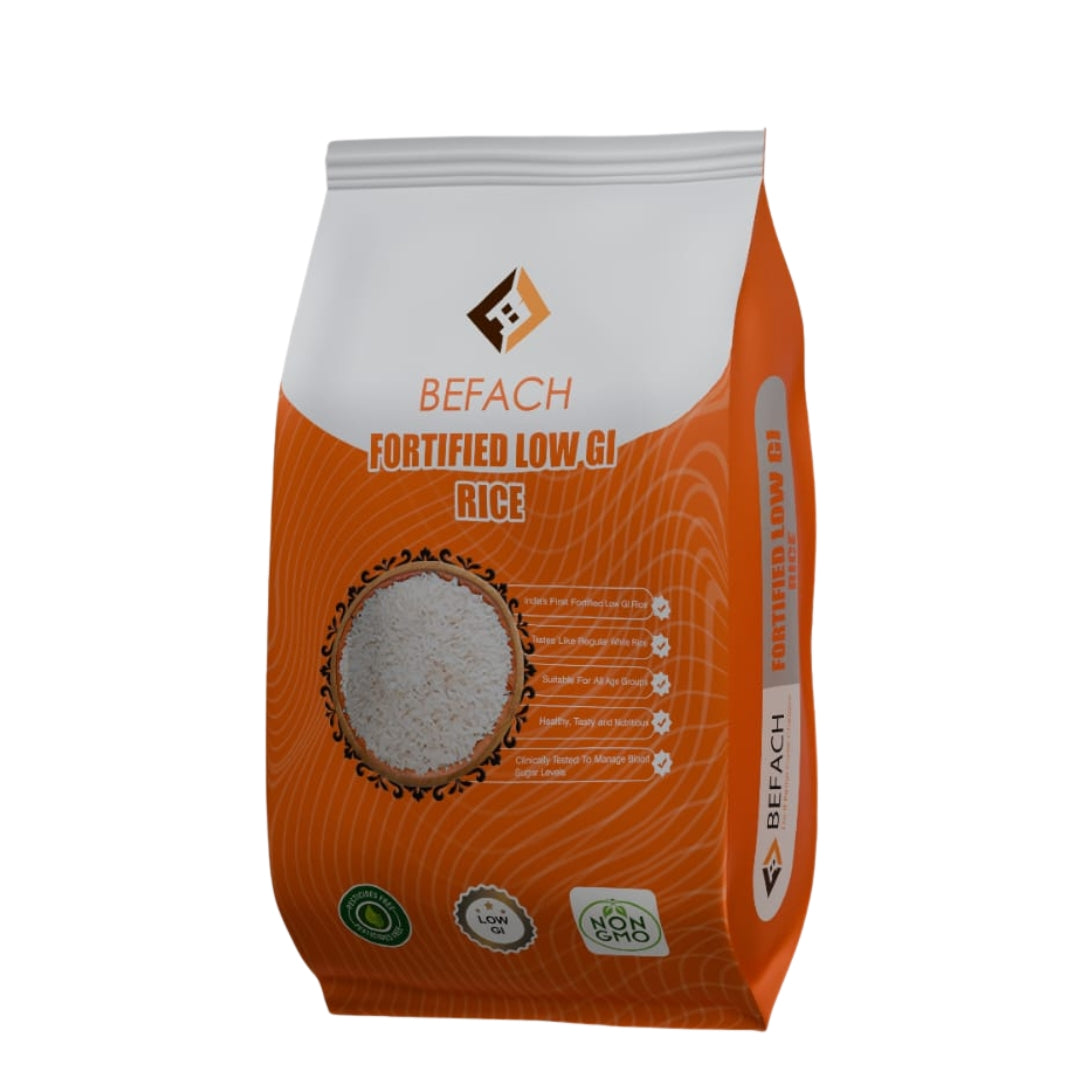 Befach Fortified Low GI Rice | Certified by National Institute of Nutrition | Low Sugar | Low GI | No Pesticides, Non GMO, Perfect for Diet & Diabetic People | 1kg