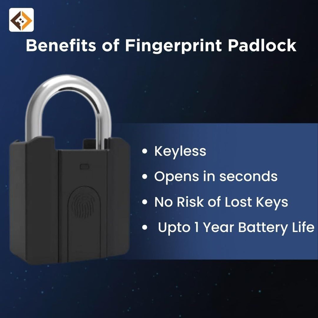 Befach Fingerprint Padlock with Type-C Charging | Smart Biometric Lock with 20 Fingerprint Storage